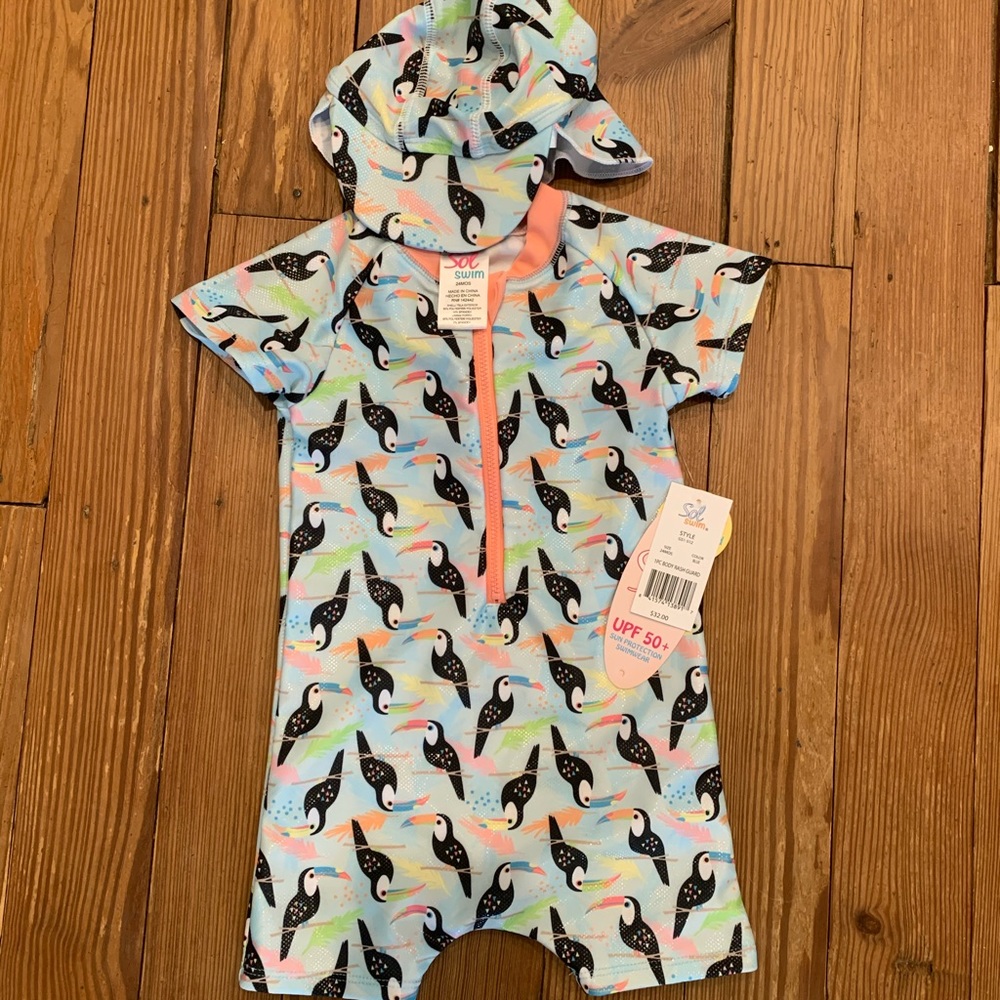 Sol swim 24M rashguard & swim hat NWT